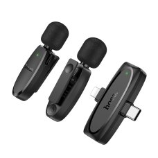 Мікрофон конденсаторний петличний 2 шт HOCO L15 Dual Apple Lightning+Type-C для смартфона Bluetooth чорний
