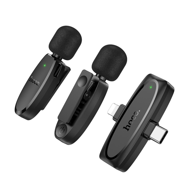 Мікрофон конденсаторний петличний 2 шт HOCO L15 Dual Apple Lightning+Type-C для смартфона Bluetooth чорний
