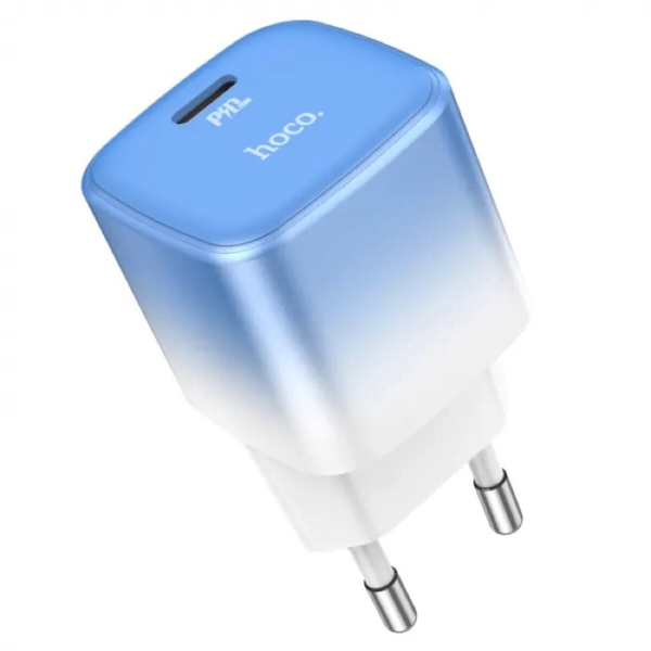 Зарядний блок живлення Type-C HOCO C101A Single Port 20 W 12 V 1.67 A блакитний з білим
