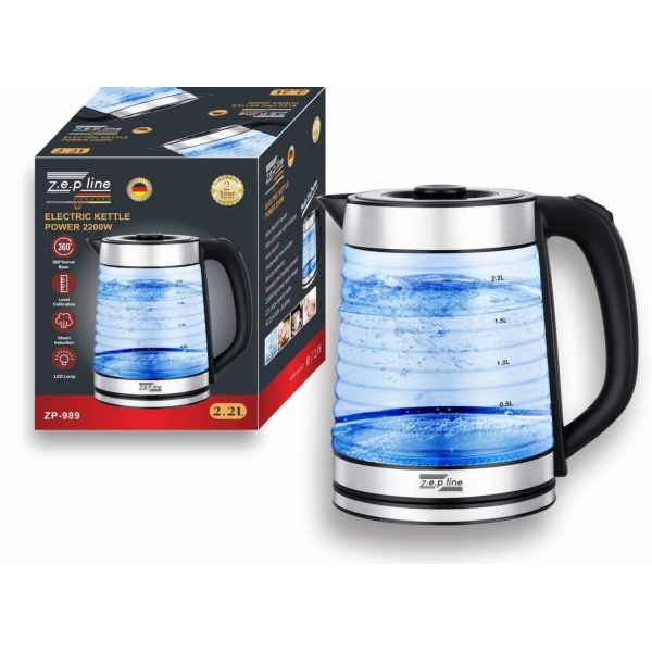 / Скляний електрочайник з підсвічуванням Zepline ZP-989 2.2 л 2200W NEW