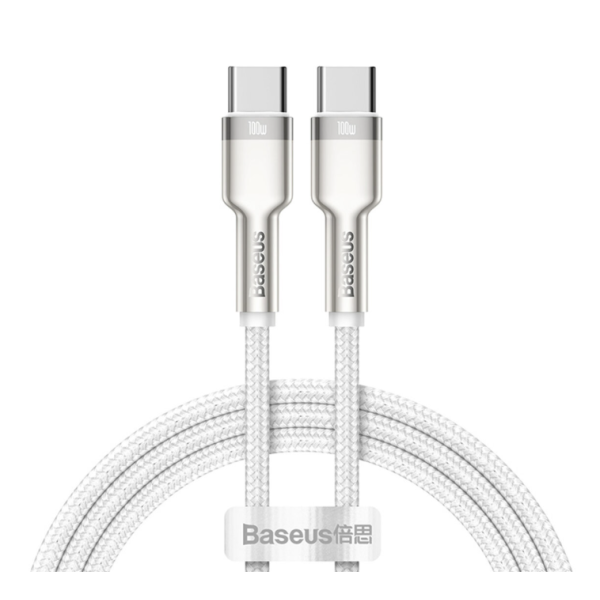 Кабель Type-C/Type-C 1 м Baseus Cafule Series Metal 100 Вт 5 А білий