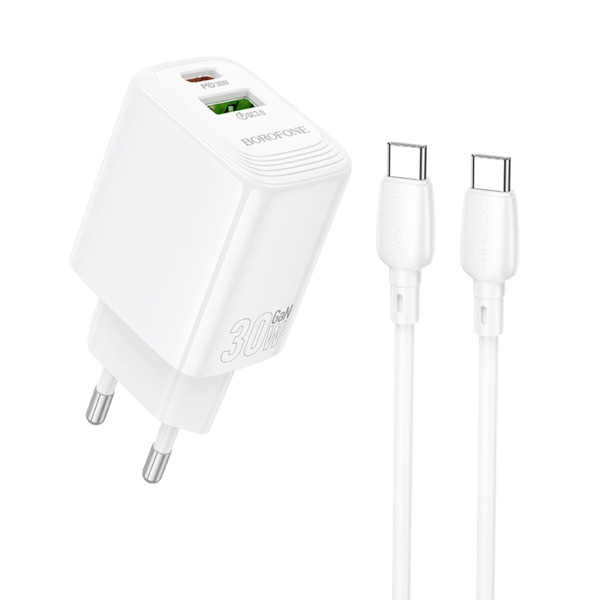 Зарядний пристрій з кабелем Type-C+USB/Type-C 1 м BOROFONE BN29 Fuente 30 W 12 V 2.5 А білий
