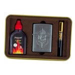 Набір запальничка бензин мундштук Череп 21-139 кремнієвий підпал метал сріблястий