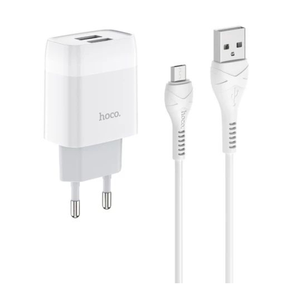 Зарядний пристрій з кабелем USB/microUSB 1 м HOCO C73A 2.4 А білий