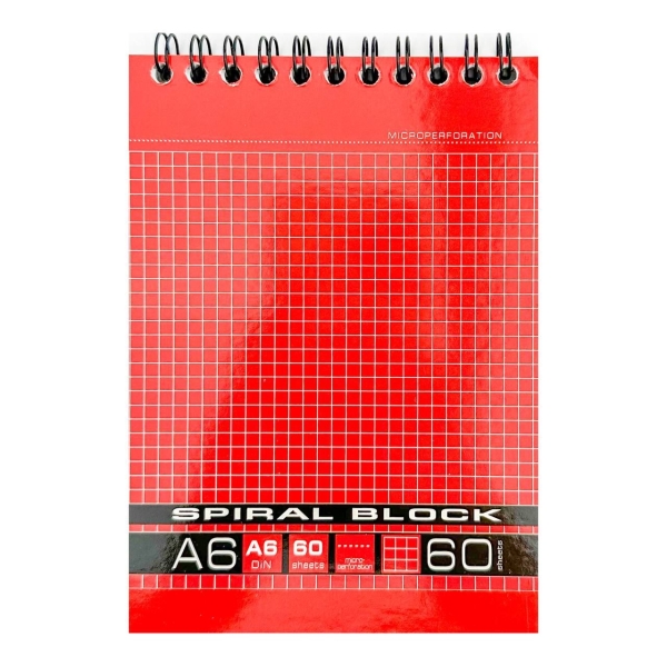 Блокнот А6 клітинка 60 аркушів ТМ Графіка ВА6460-003 Spiral Block спіраль червоний