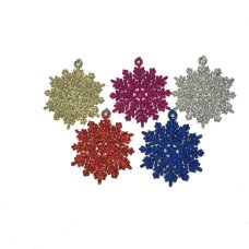 / Ялинкова іграшка снежинка з глітером 8х8 см. (5 цветов в наборе 10шт.)