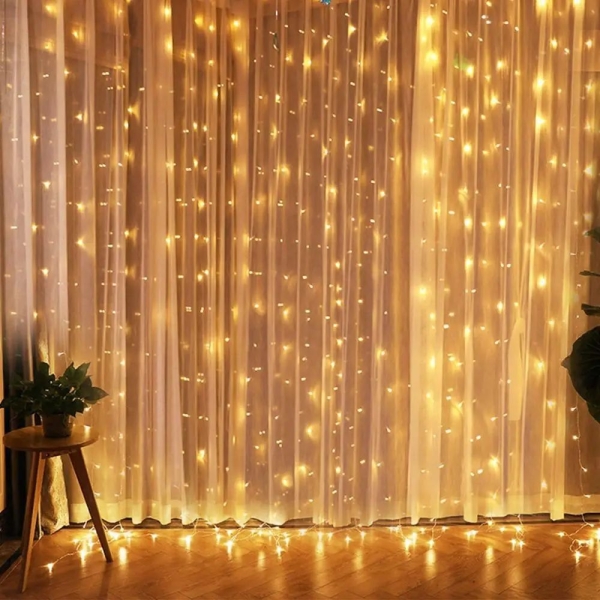 Світлодіодна гірлянда-завіса прозорий дріт 320 LED Magic Lights ліхтарики 3 х 3 м 8 режимів теплий білий