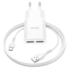 Зарядний пристрій з кабелем 2хUSB/Type-C 1 м HOCO C88A 2.4 A білий