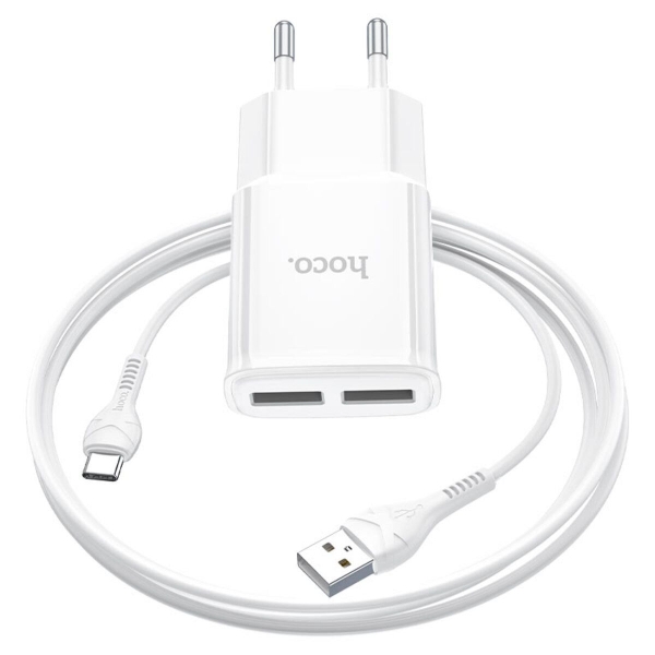 Зарядний пристрій з кабелем 2хUSB/Type-C 1 м HOCO C88A 2.4 A білий