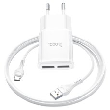 Зарядний пристрій з кабелем 2хUSB/Type-C 1 м HOCO C88A 2.4 A білий