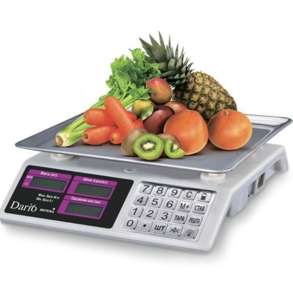 Ваги торговельні електронні до 40 кг DARIO DES-4V-40S точність 5 г білий з сірим