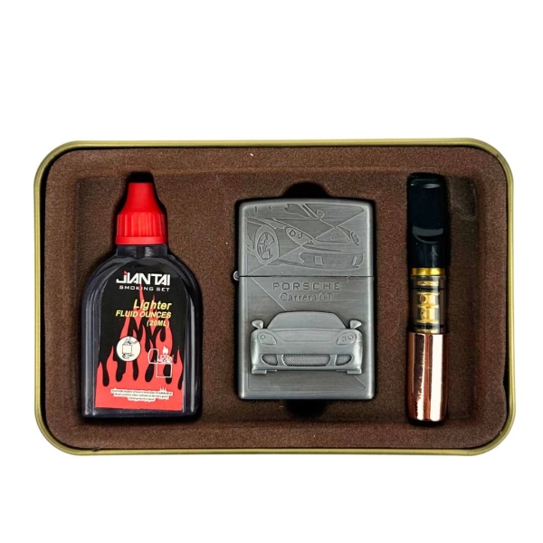 Набір запальничка бензин мундштук Porsche Carrera GT 2-34 кремнієвий підпал метал сріблястий