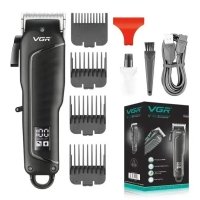 Бездротова машинка для стрижки волосся VGR V-683 USB з дисплеєм 4 насадки чорний new