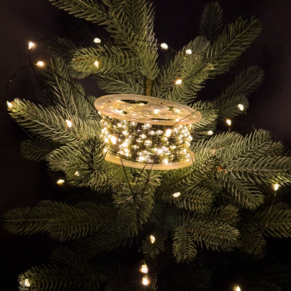 Світлодіодна гірлянда-нитка зелений дріт 1200 LED Роса D-Top USB на котушці з пультом крапля 120 м теплий білий