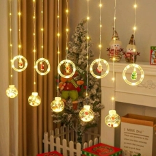 Світлодіодна гірлянда-завіса прозорий дріт Круги та кулі 10 LED Magic Lights 3 х 0.6 м теплий білий