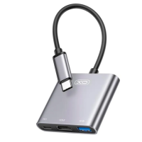 USB-Хаб зовнішній 3 порти XO HUB011 Type-C HDMI 0.1 м сріблястий