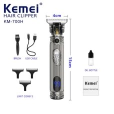 Тример для стрижки волосся та бороди Kemei KM-700H 3в1 USB сріблястий